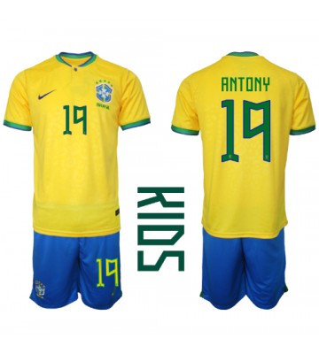 Brazil Antony #19 Replica Home Stadium Kit for Kids World Cup 2022 Short Sleeve (+ pants)